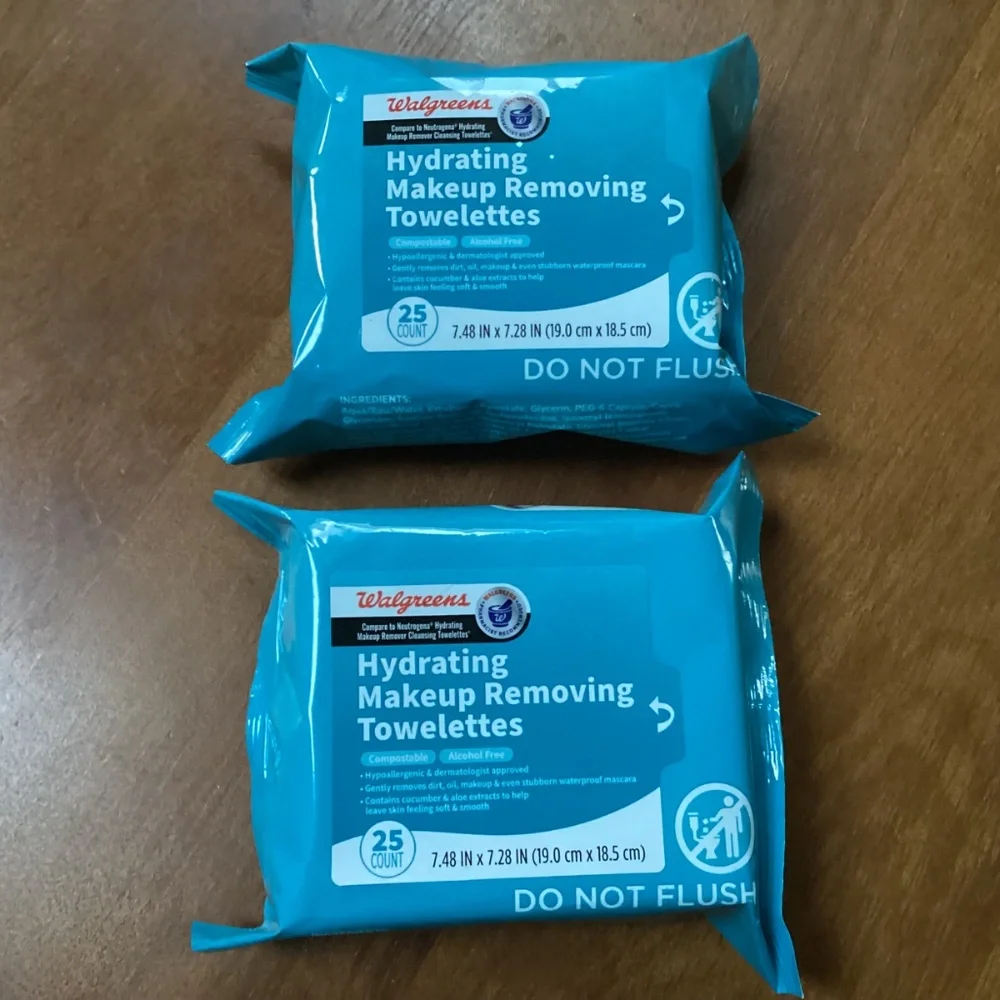 Walgreens Hydrating Makeup Removing Towelettes 25 count 2 packs NEW